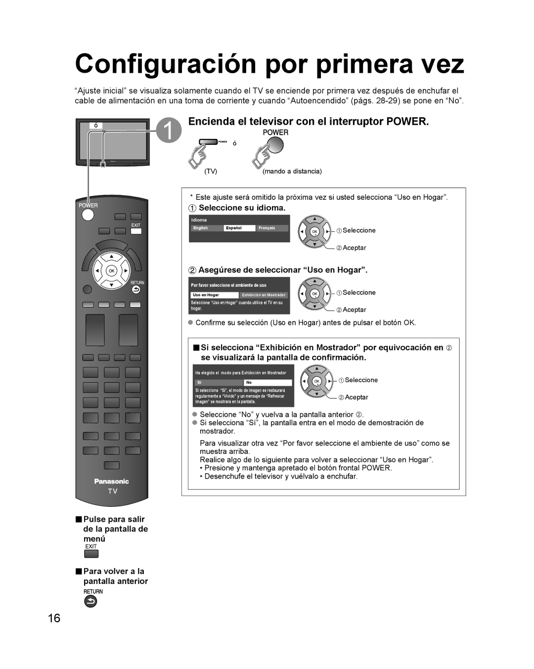 Philips TC-P42X1X Configuración por primera vez, Encienda el televisor con el interruptor Power, Seleccione su idioma 