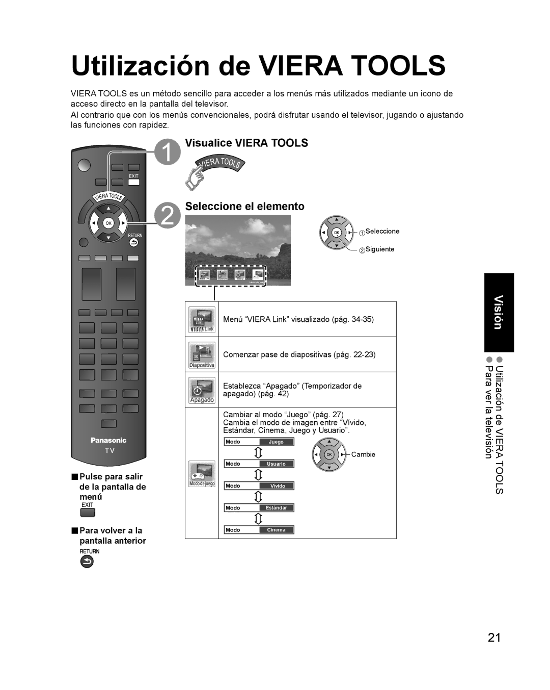 Philips TC-P42X1X Utilización de Viera Tools, Visualice Viera Tools Seleccione el elemento, Seleccione Siguiente, Cambie 