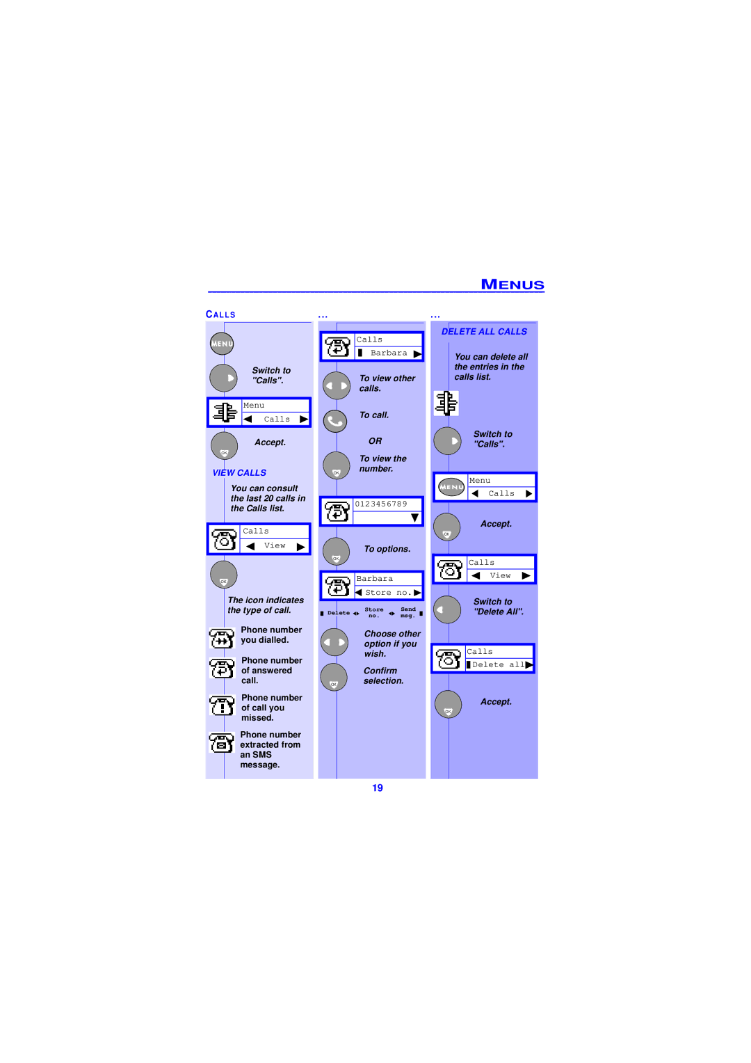 Philips TCD138 user manual Delete ALL Calls, View Calls, You can consult the last 20 calls in the Calls list, To options 