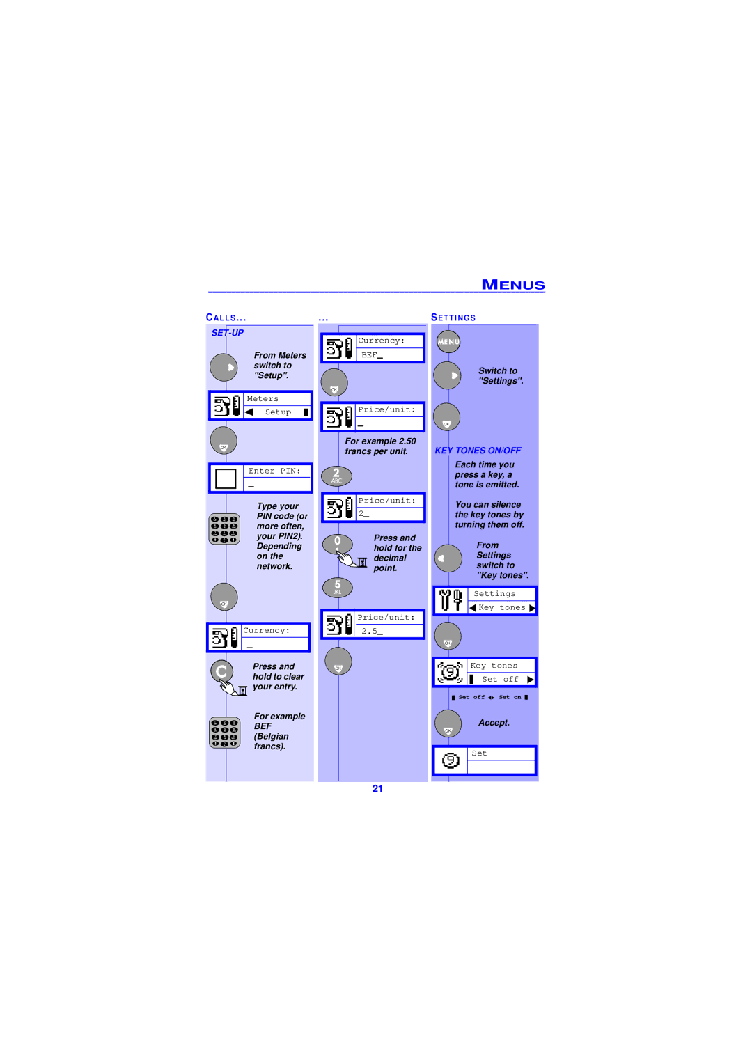 Philips TCD138 user manual Set-Up, KEY Tones ON/OFF 