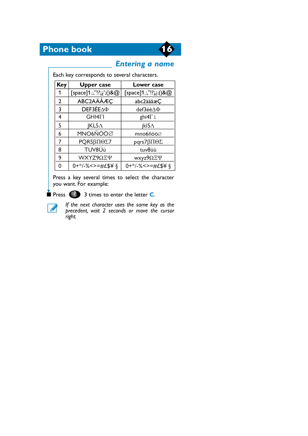 Philips TCD808/A9 user manual Entering a name, Key 