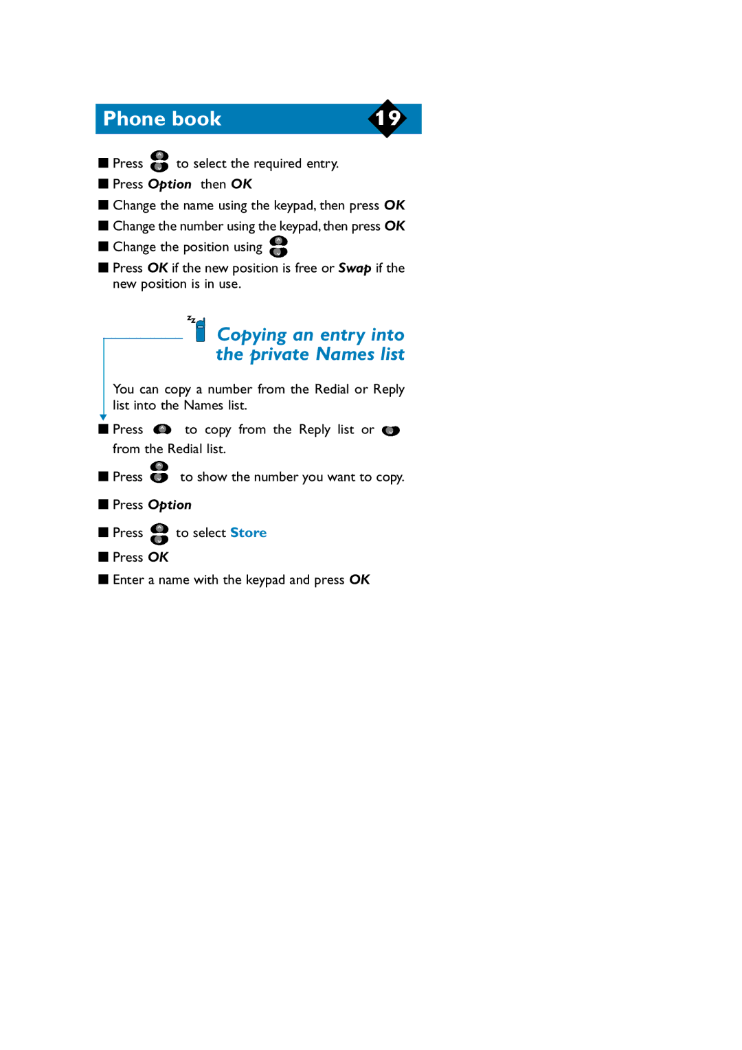 Philips TCD808/A9 user manual Copying an entry into the private Names list 