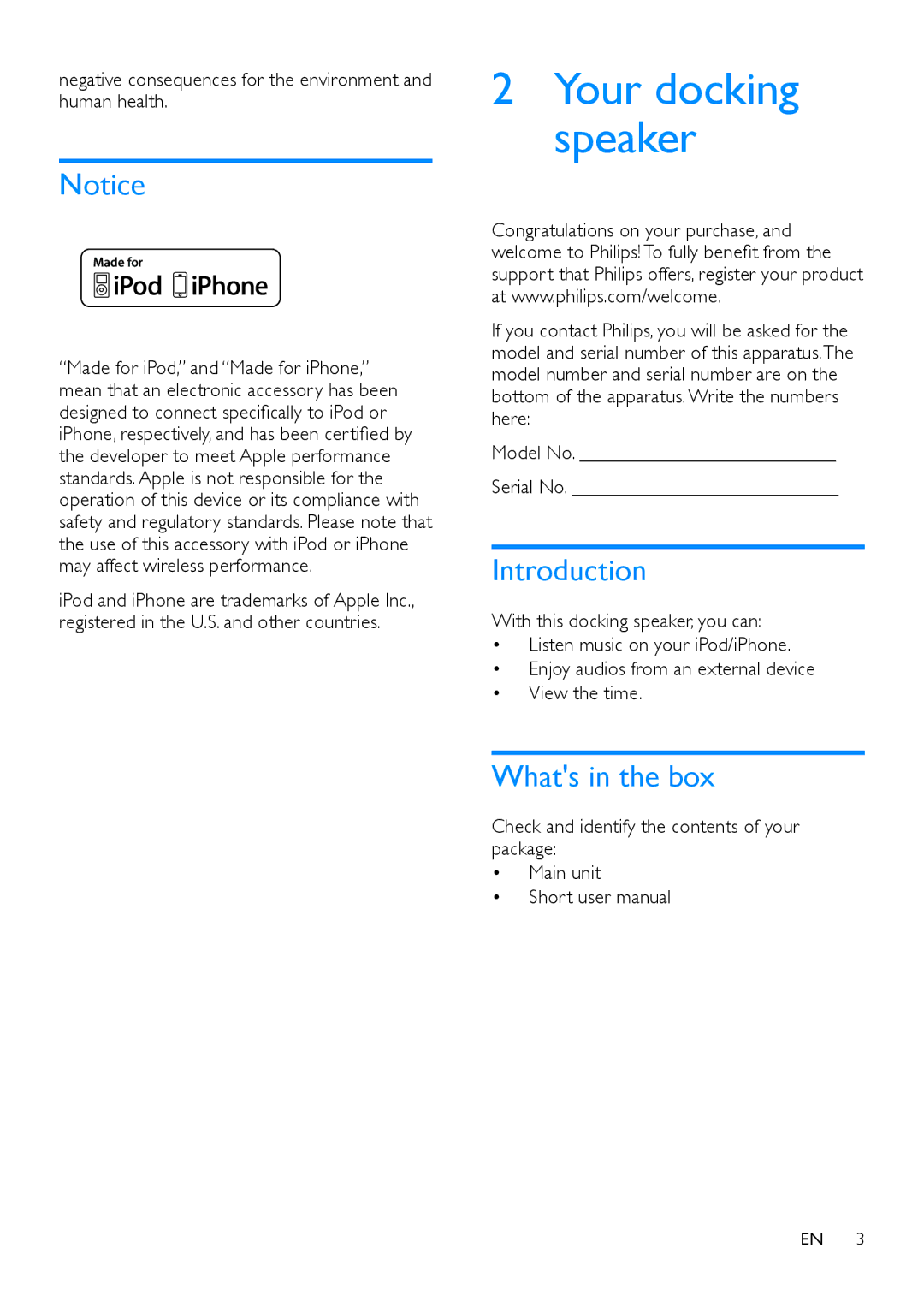 Philips TCI360/12 user manual Introduction, Whats in the box, Negative consequences for the environment and human health 