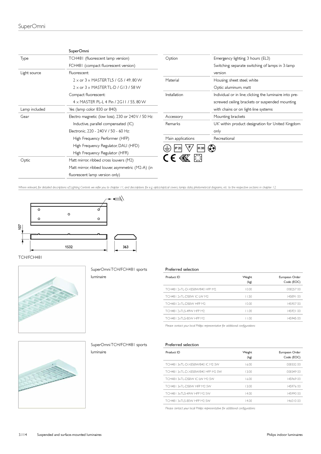 Philips TCS125 manual SuperOmni, Master PL-L 4 Pin / 2G11 / 55, 80 W, Fluorescent lamp version only 