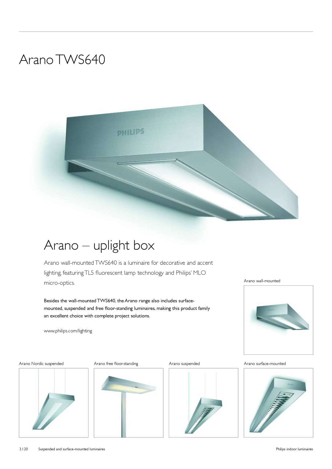 Philips TCS125 manual Arano TWS640 Arano uplight box 