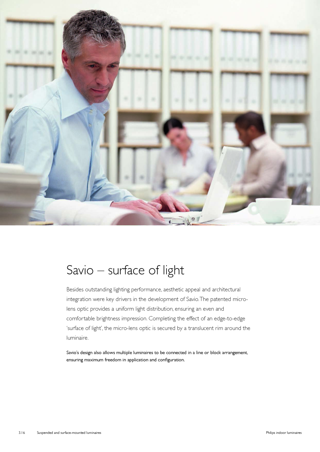 Philips TCS125 manual Savio surface of light, Savio Suspended and surface-mounted luminaires 