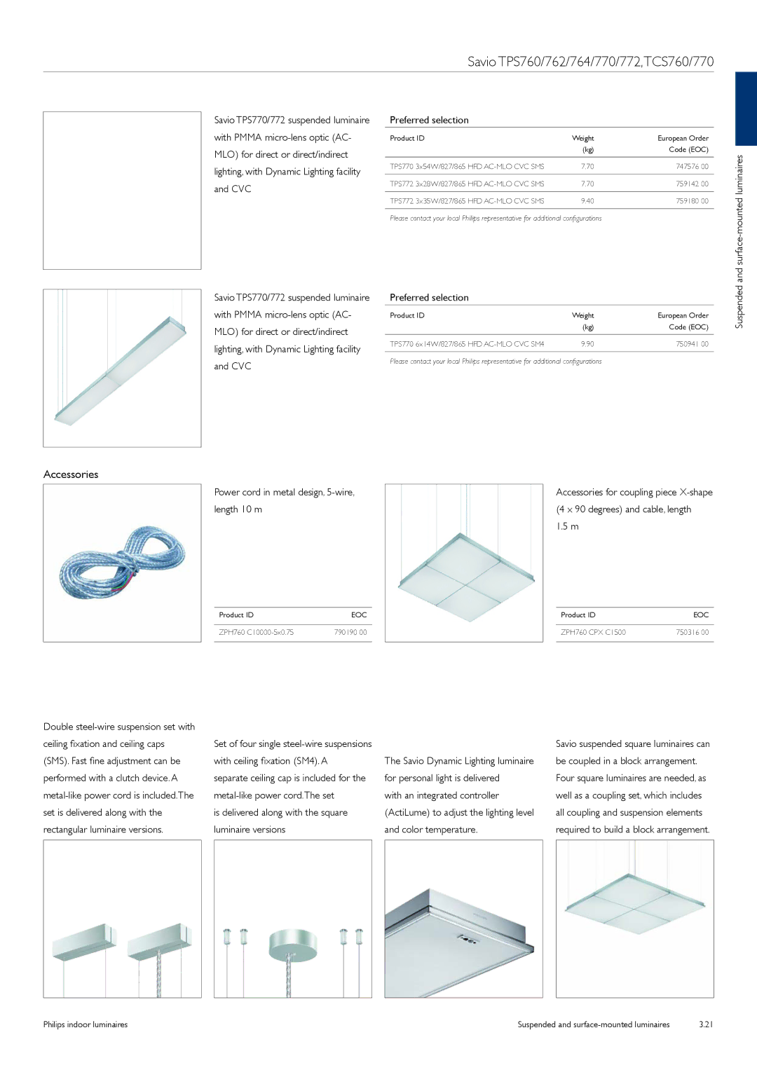 Philips TCS125 Power cord in metal design, 5-wire, length 10 m, Is delivered along with the square luminaire versions 