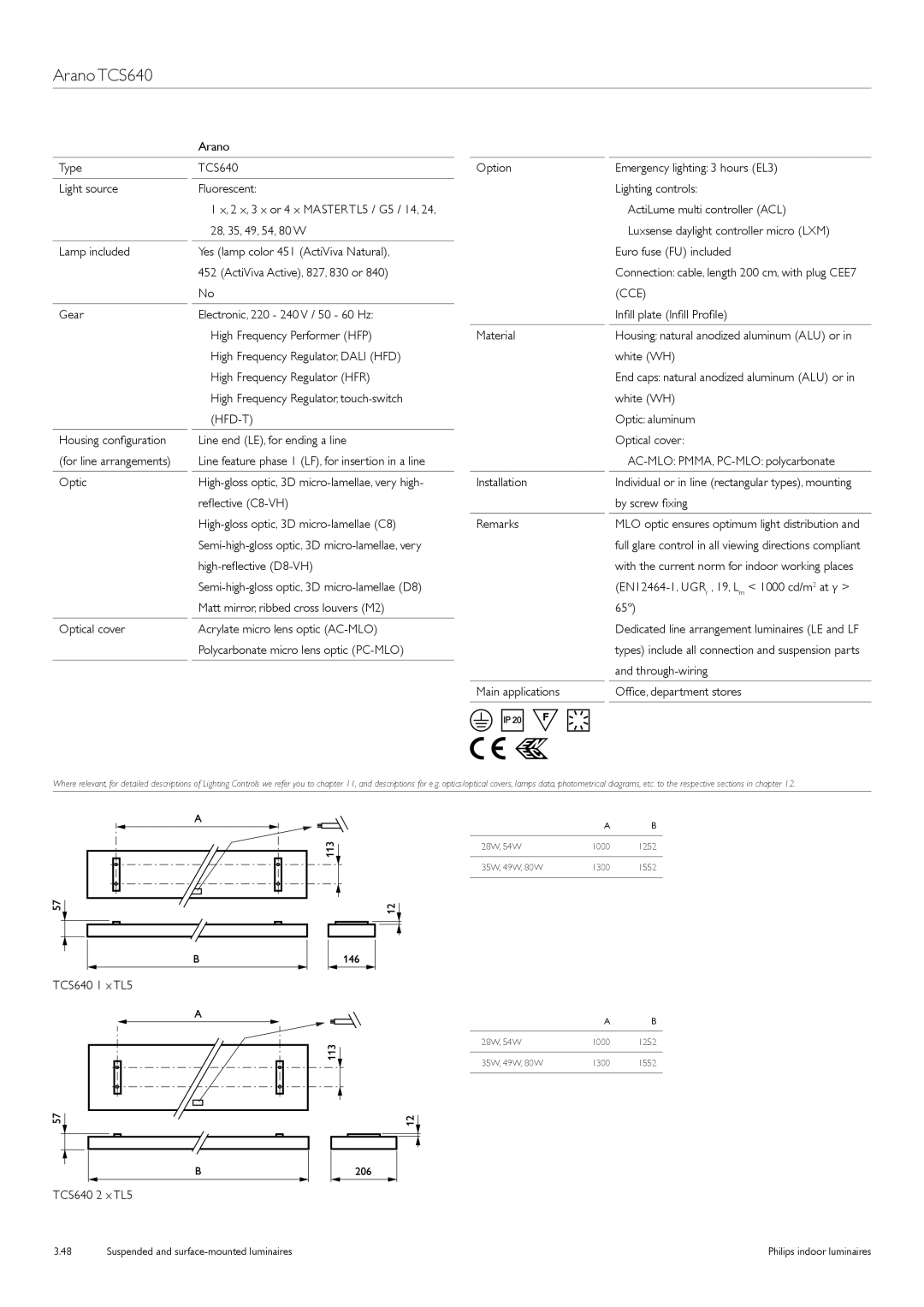 Philips TCS125 manual Arano TCS640, High Frequency Regulator, touch-switch White WH, High-reflective D8-VH, TCS640 1 x TL5 