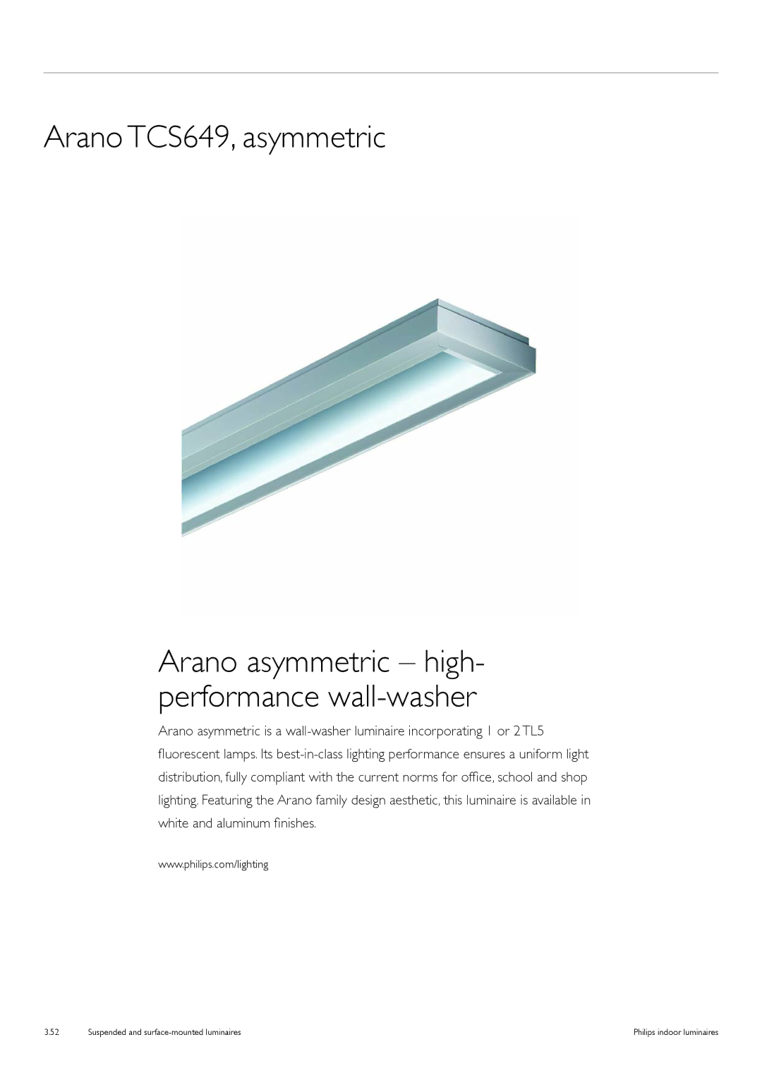 Philips TCS125 manual Arano TCS649, asymmetric, Arano asymmetric high- performance wall-washer 