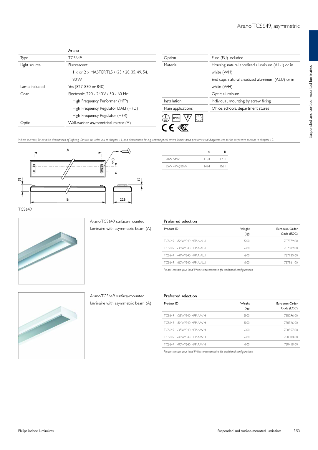 Philips TCS125 manual Arano TCS649, asymmetric, 80 W 