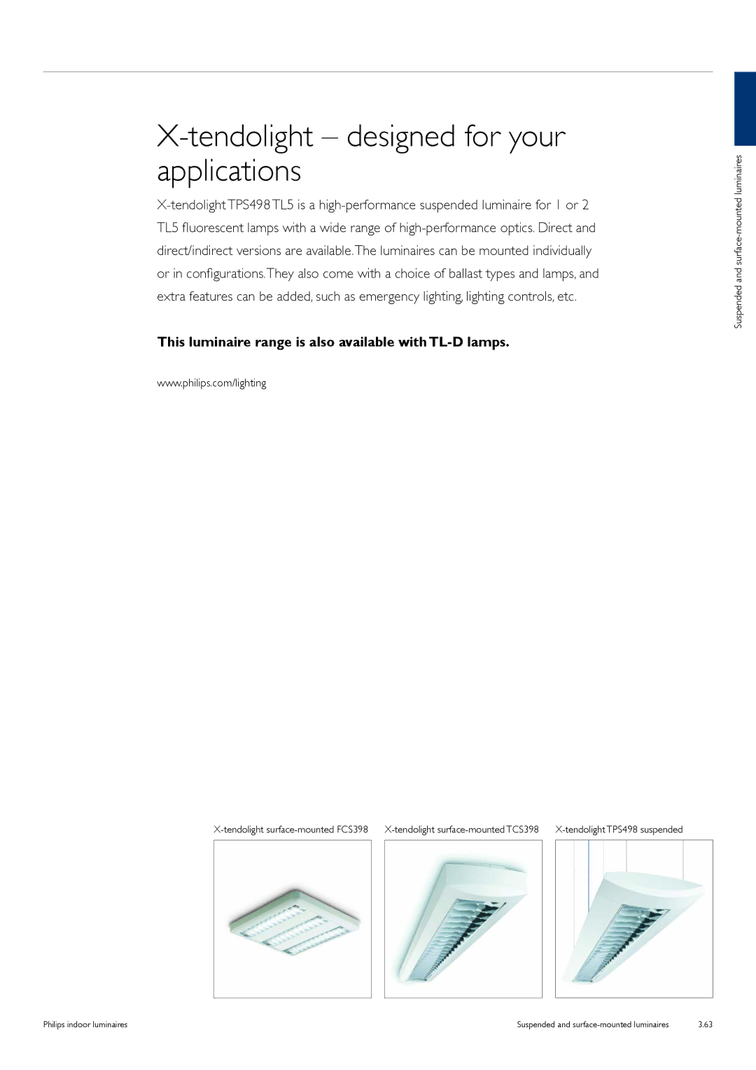 Philips TCS125 manual Tendolight designed for your applications, Tendolight TPS498 suspended 