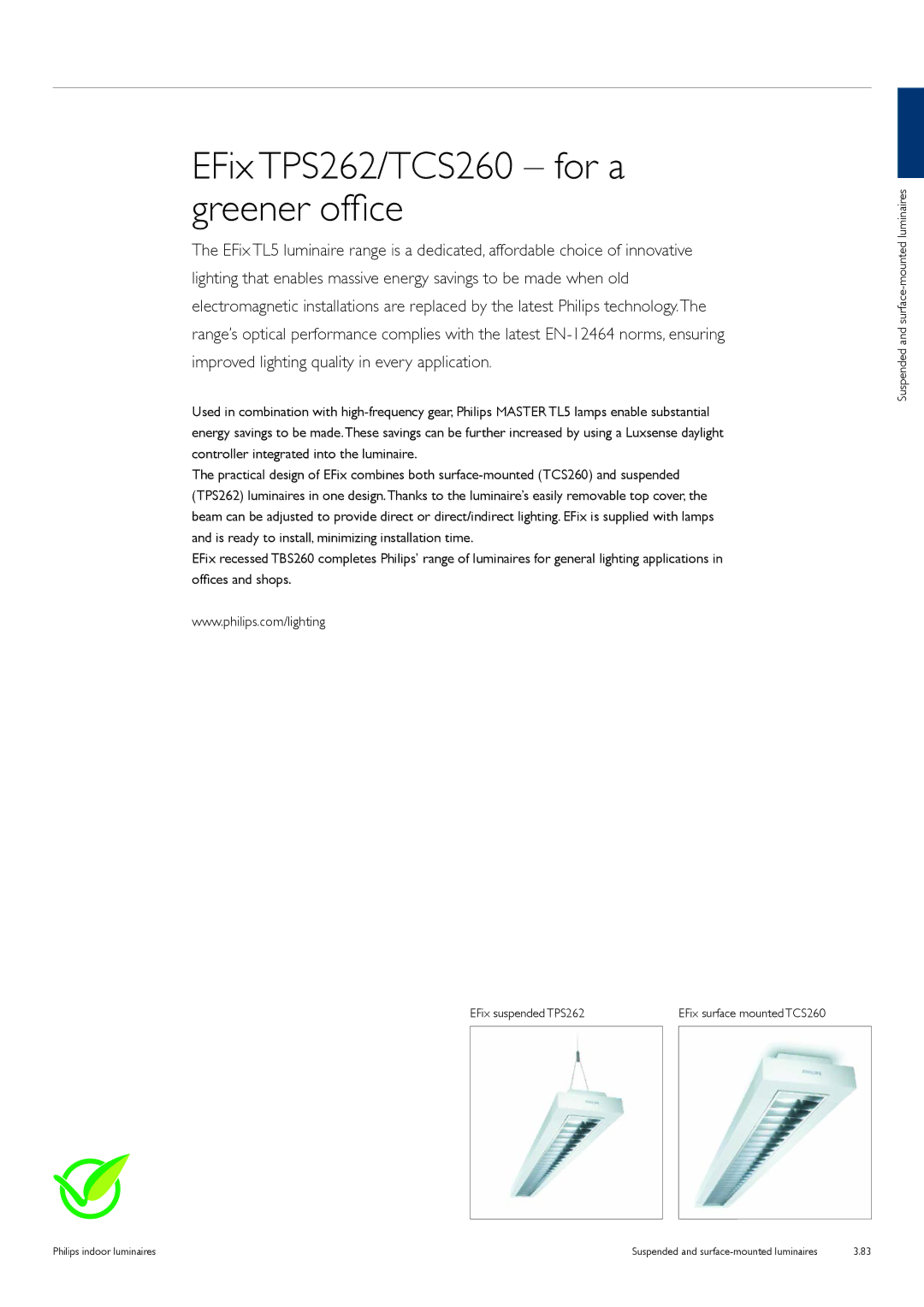 Philips TCS125 manual EFix TPS262/TCS260 for a greener office 