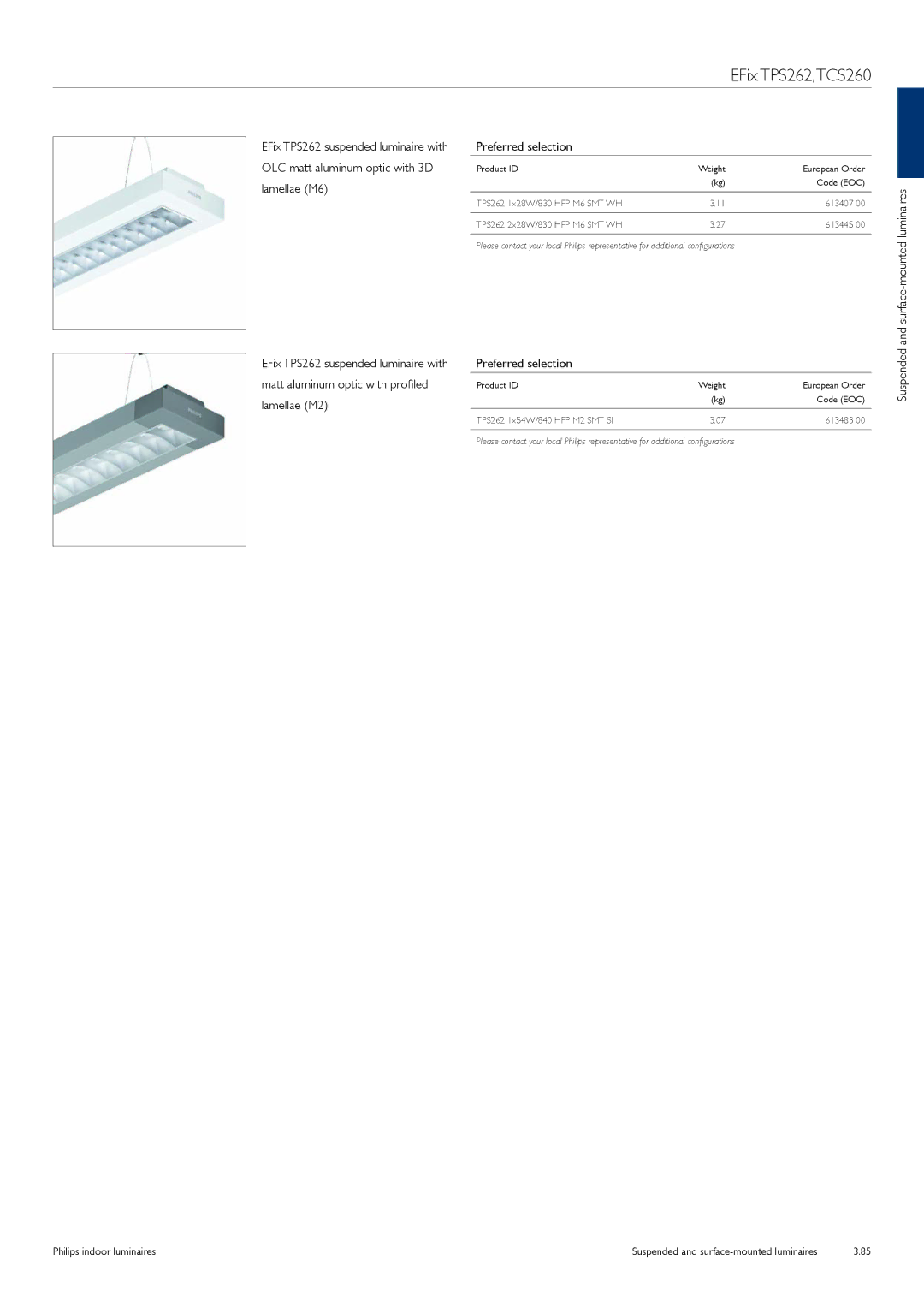 Philips TCS125 manual Suspended and surface-mounted luminaires 