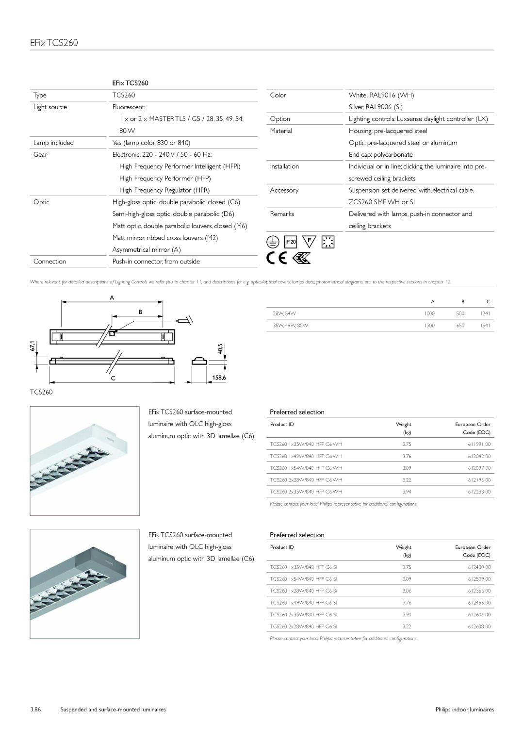 Philips TCS125 manual EFix TCS260, ZCS260 SME WH or SI, Ceiling brackets 