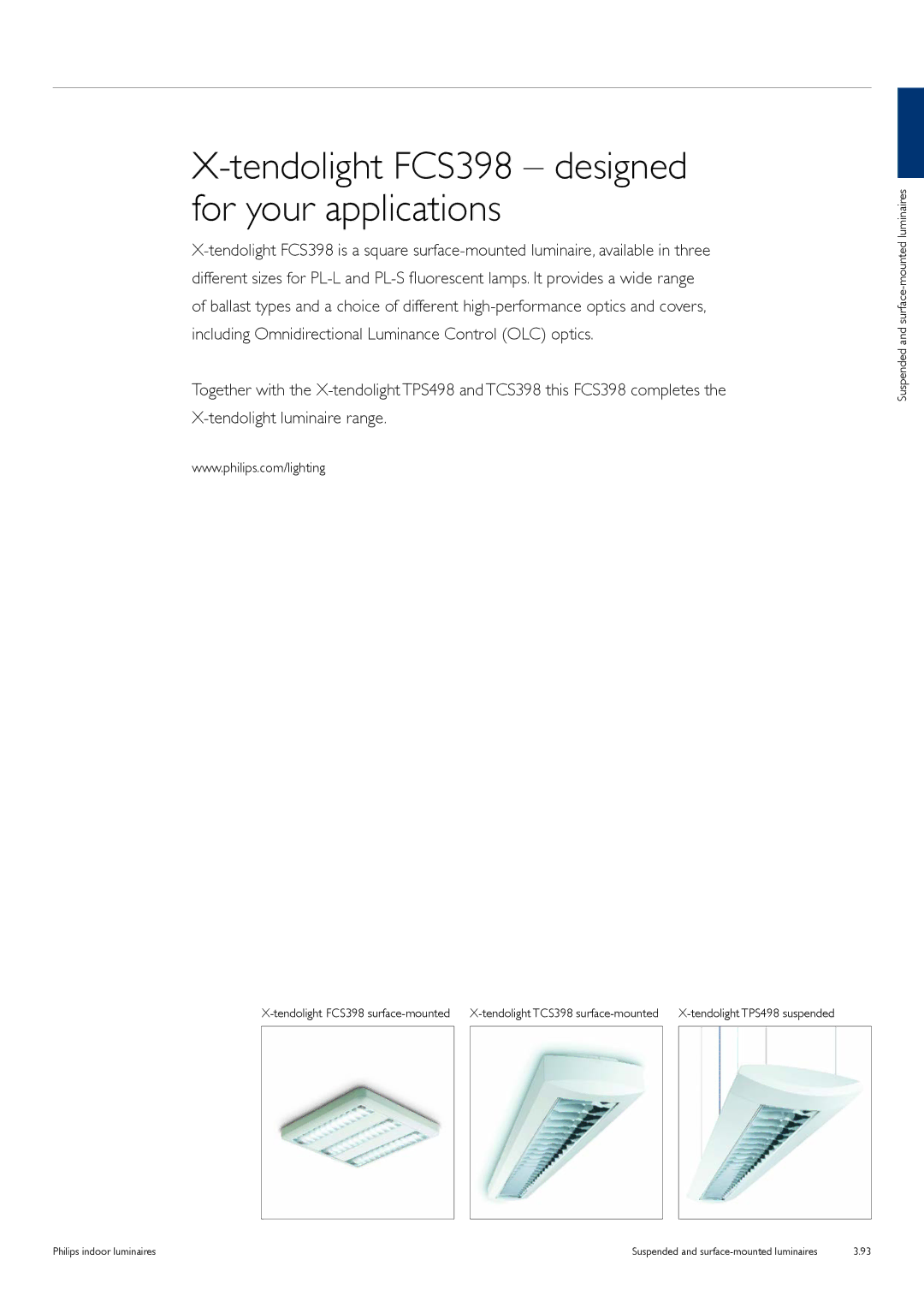 Philips TCS125 manual Tendolight FCS398 designed for your applications, Tendolight TPS498 suspended 