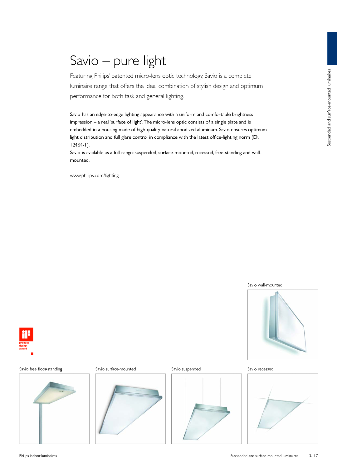 Philips TCS125 manual Savio – pure light, Philips indoor luminaires, 3.117 
