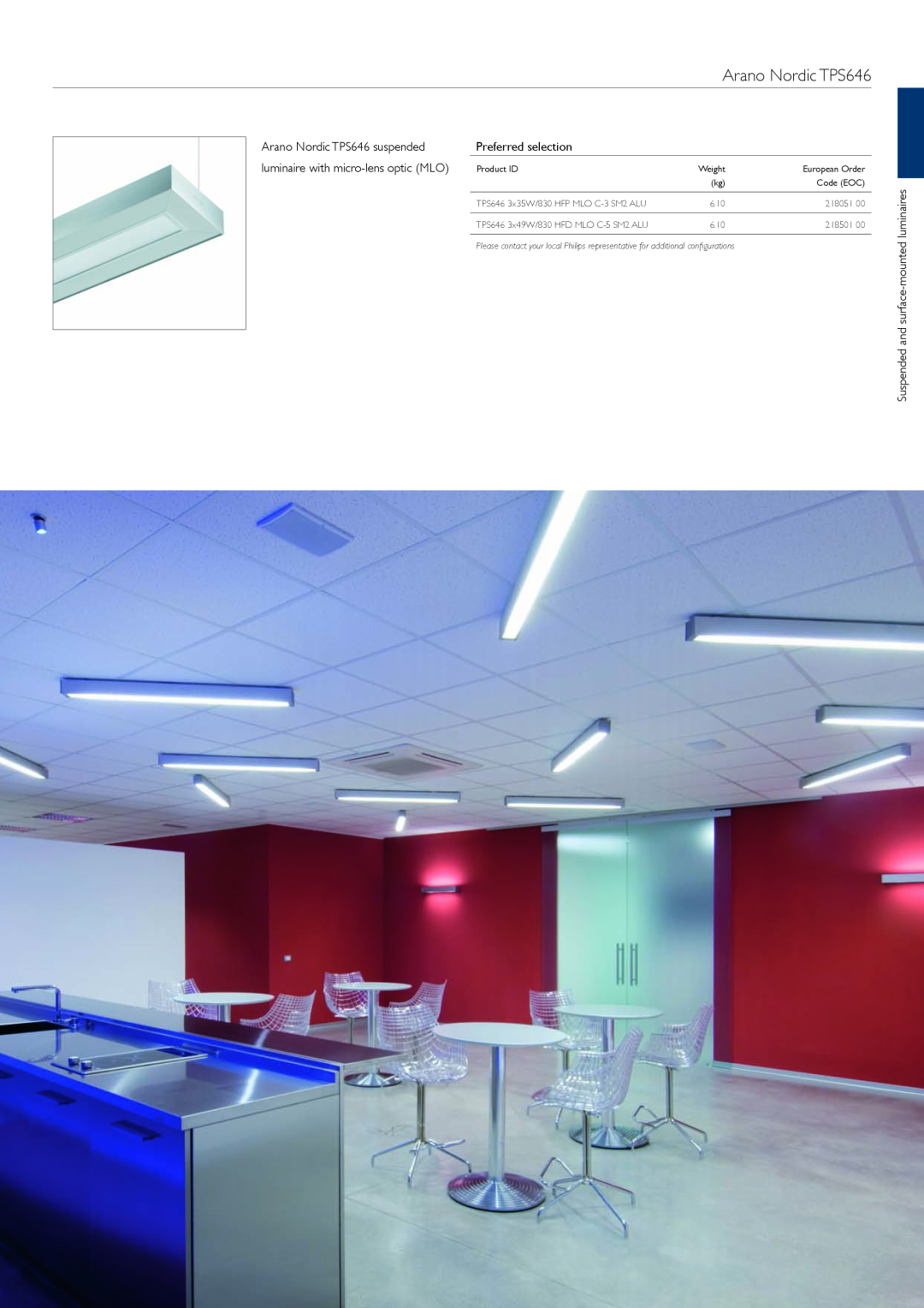 Philips TCS125 manual Arano Nordic TPS646 suspended, Preferred selection, luminaire with micro-lensoptic MLO, 3.57 