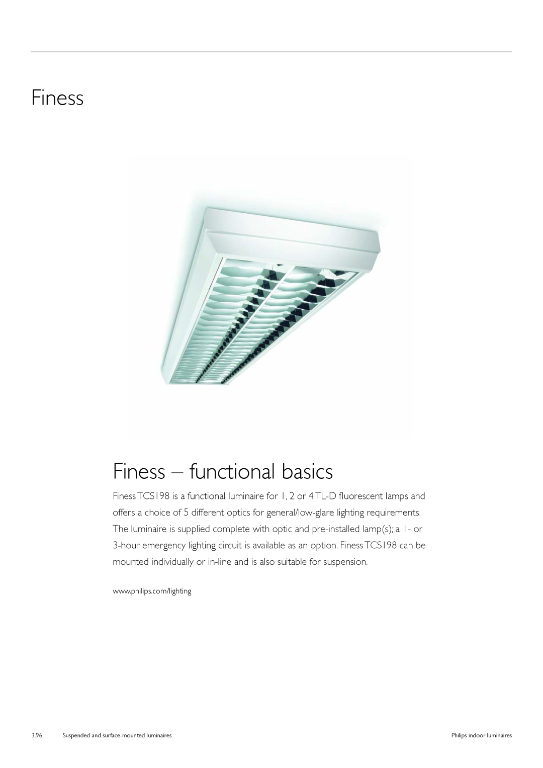 Philips TCS125 manual Finess Finess - functional basics, 3.96, Philips indoor luminaires 