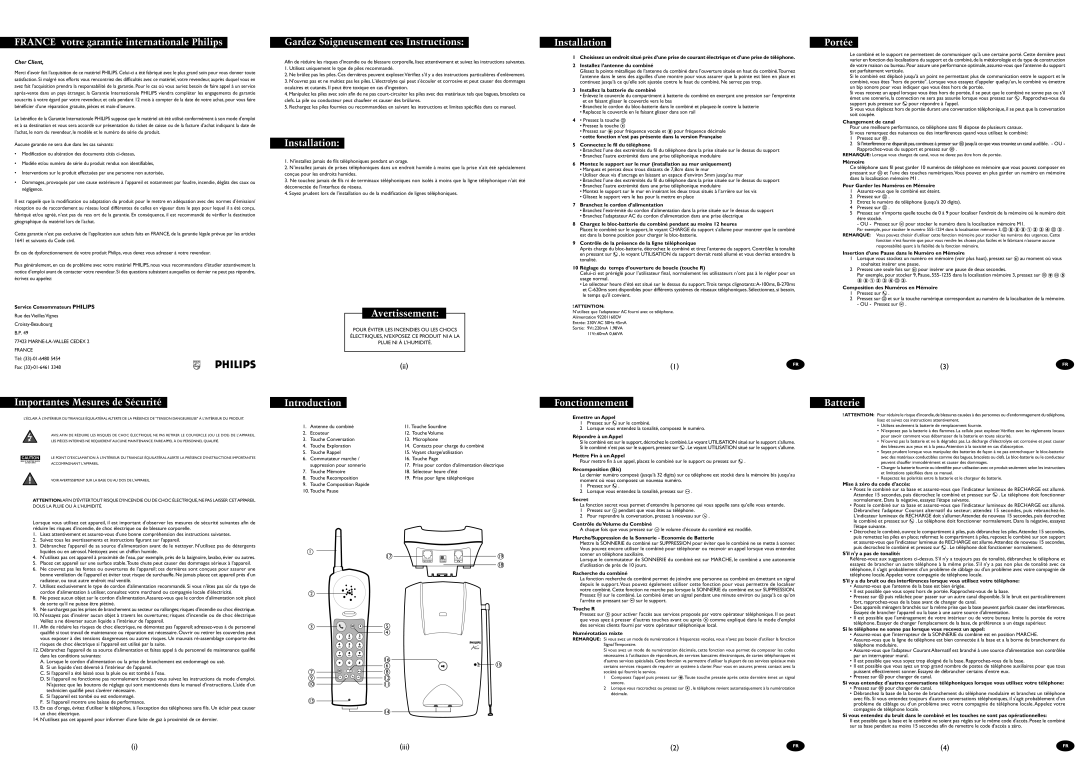 Philips TD 9220 France votre garantie internationale Philips, Gardez Soigneusement ces Instructions, Avertissement, Portée 