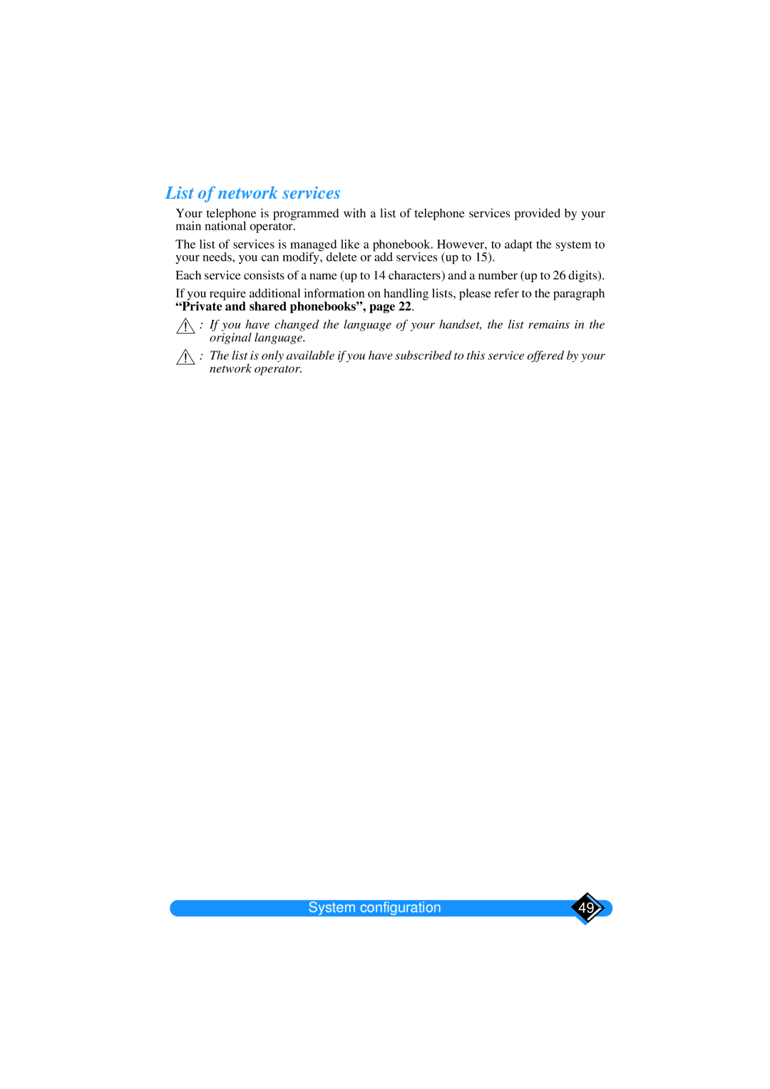 Philips TD6626/BE manual List of network services 