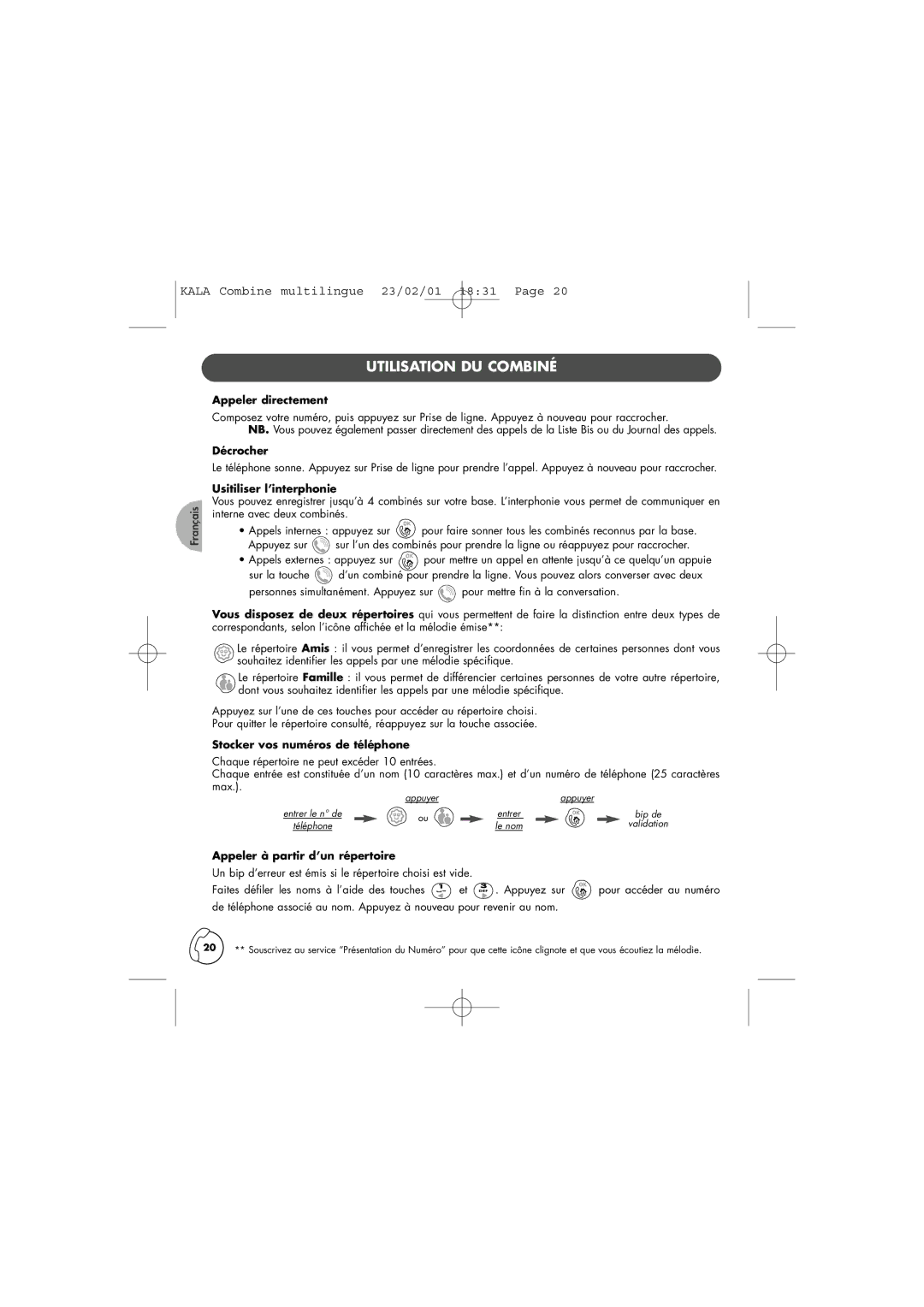 Philips TD6830 user manual Utilisation DU Combiné 