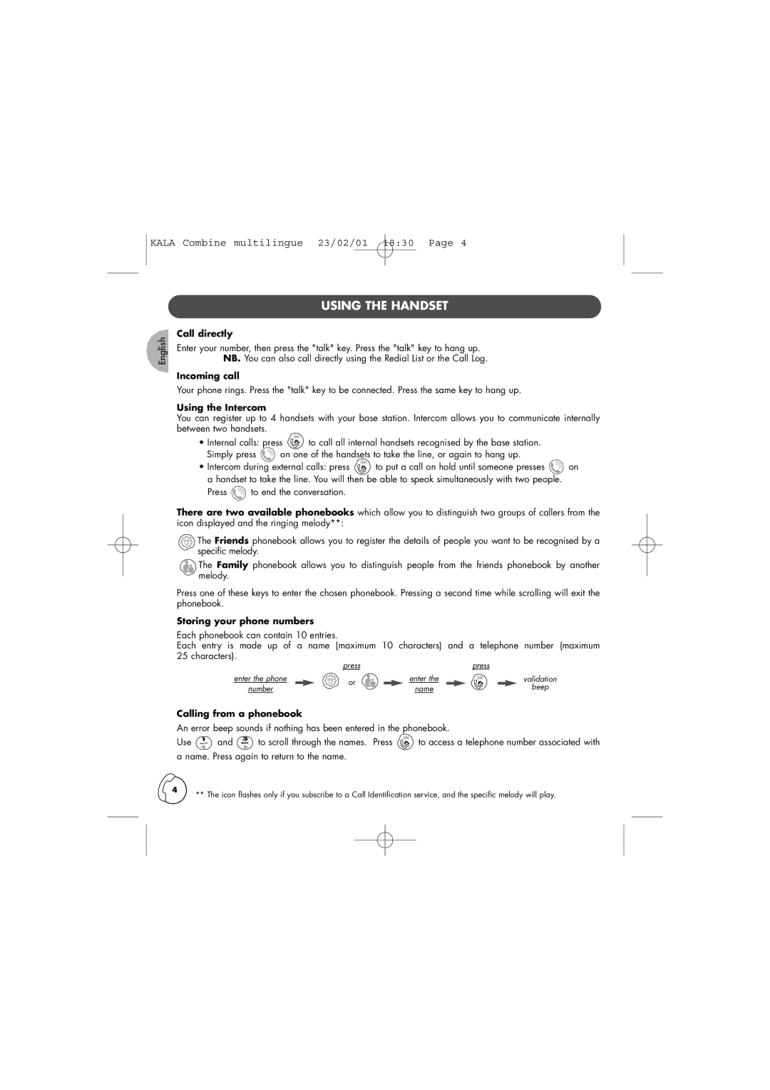 Philips TD6830 user manual Using the Handset 