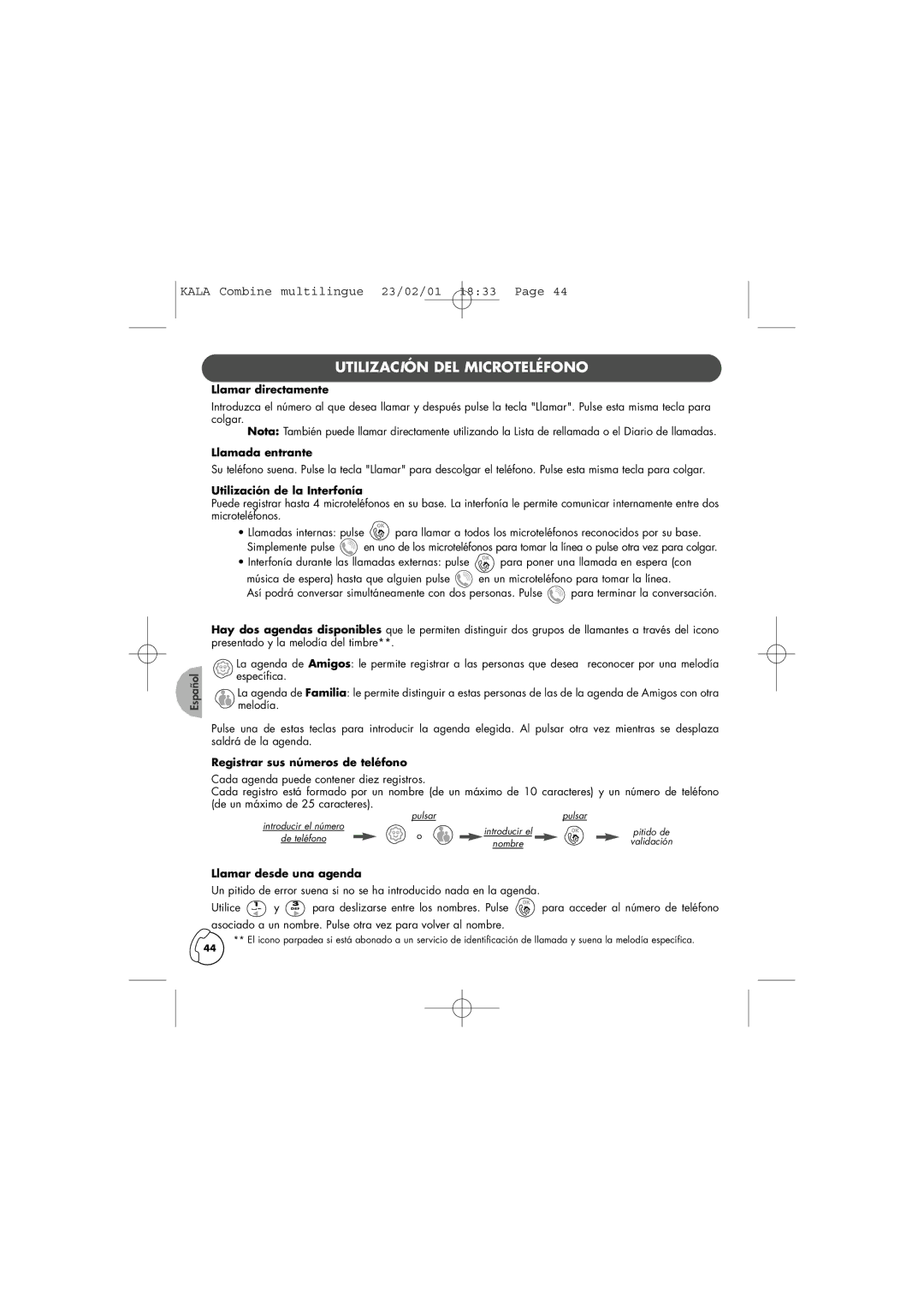 Philips TD6830 user manual Utilización DEL Microteléfono 