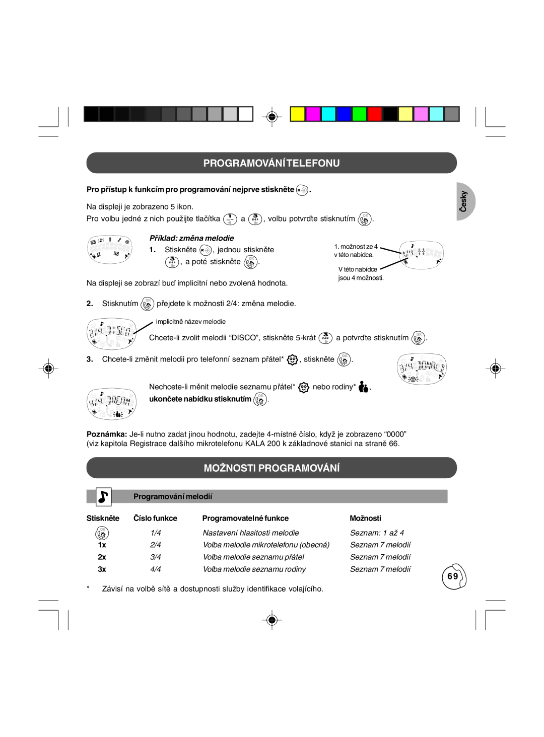 Philips TD6830 Programování Telefonu, Možnosti Programování, Příklad změna melodie, Programování melodií Stiskněte 