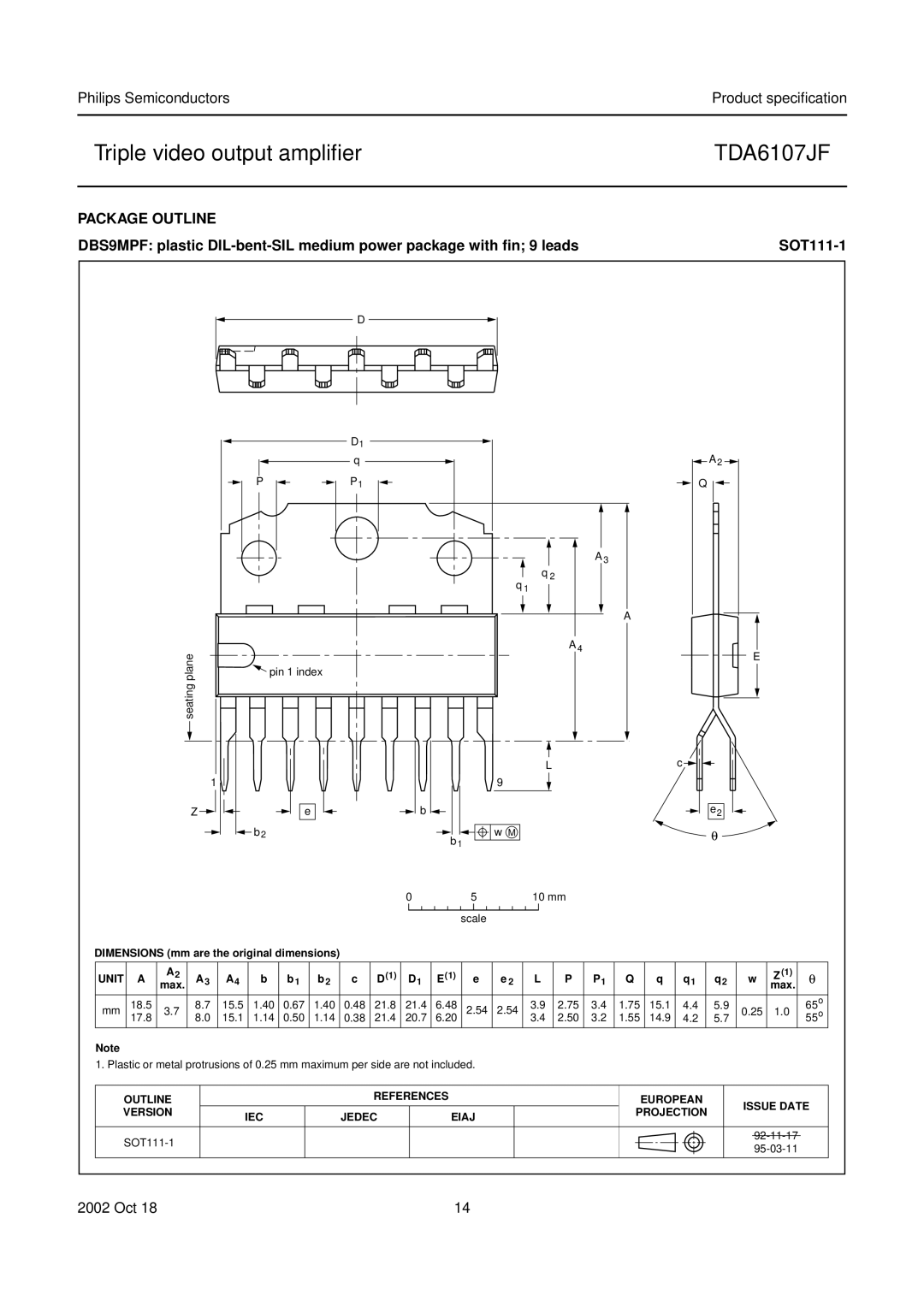 Philips TDA6107JF manual Package Outline 