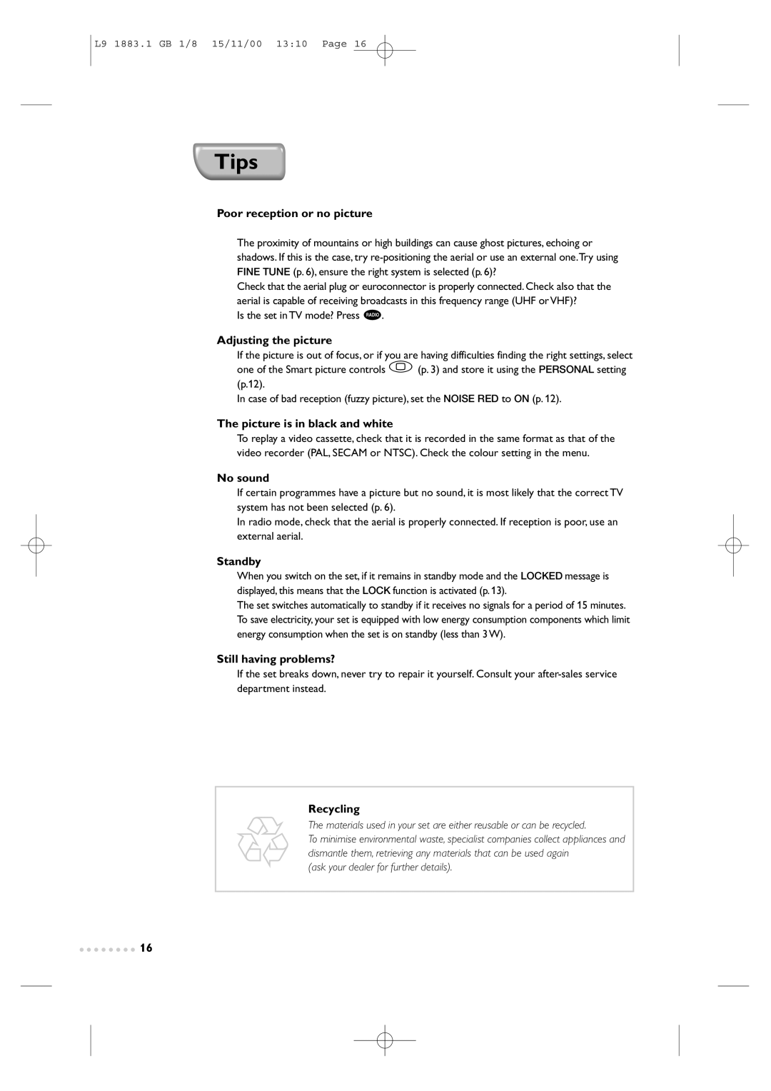 Philips Television TV manual Tips 