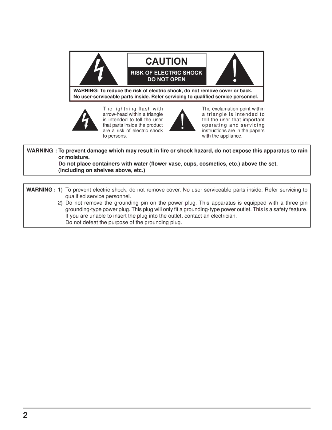 Philips TH-37PR10U operating instructions Risk of Electric Shock Do not Open 