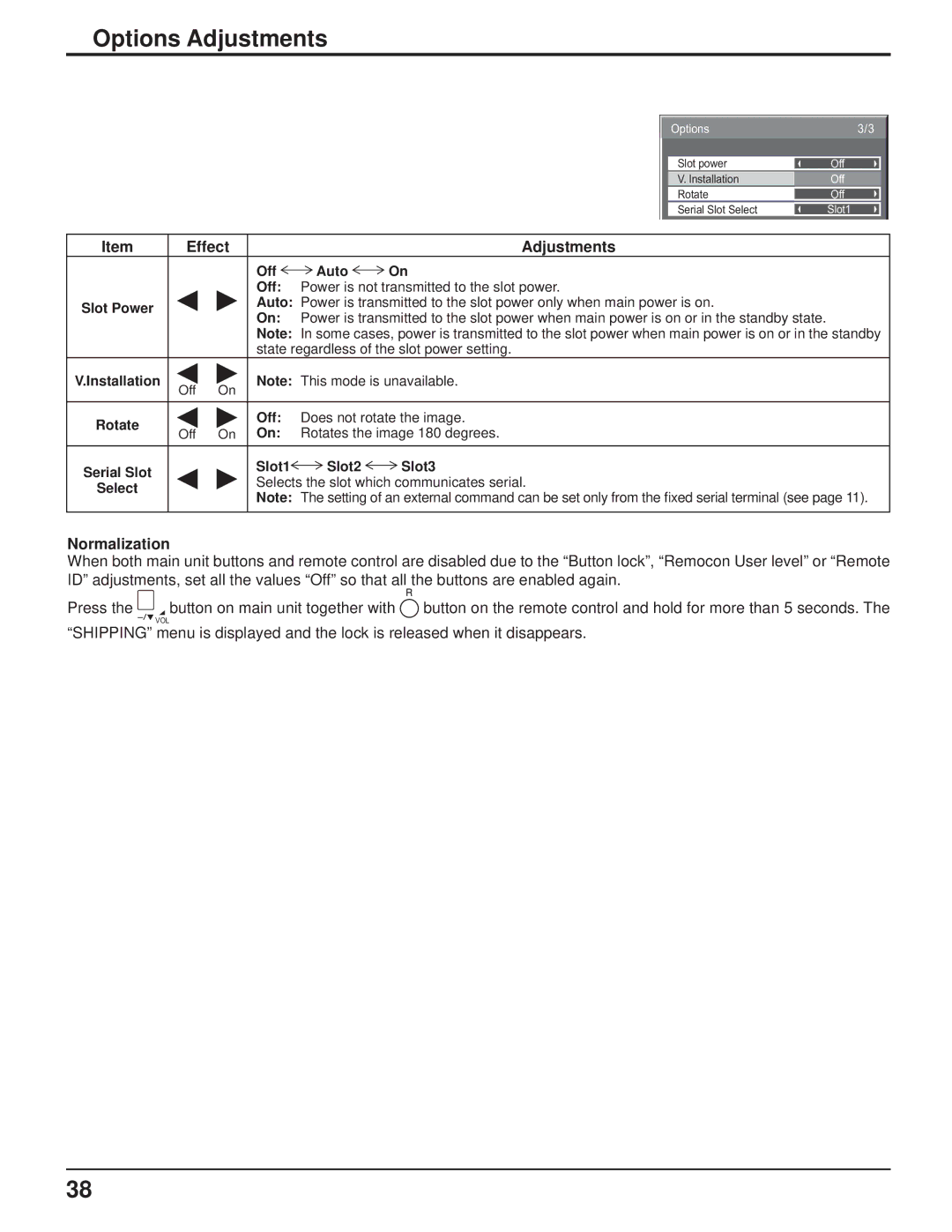 Philips TH-37PR10U operating instructions Normalization, State regardless of the slot power setting Installation 