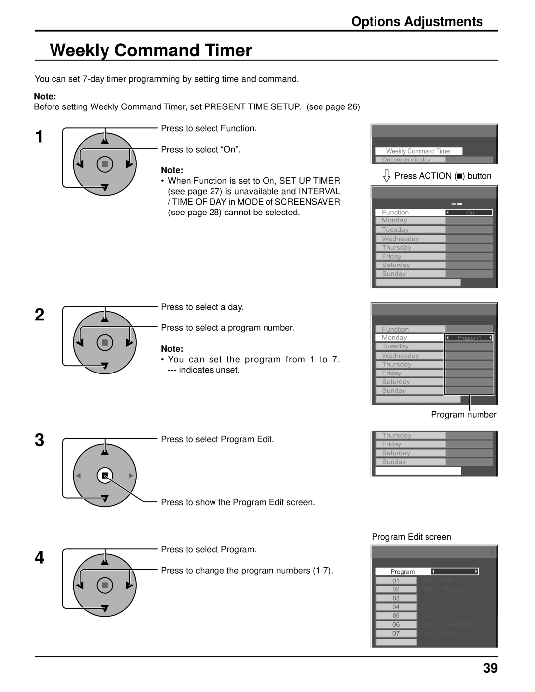 Philips TH-37PR10U operating instructions Weekly Command Timer 