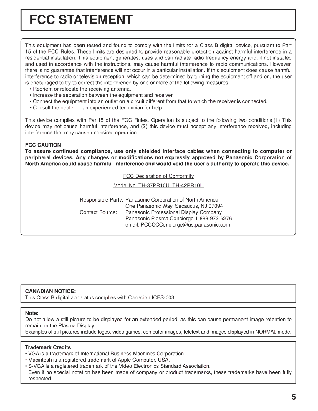 Philips TH-37PR10U operating instructions FCC Caution, Canadian Notice, Trademark Credits 