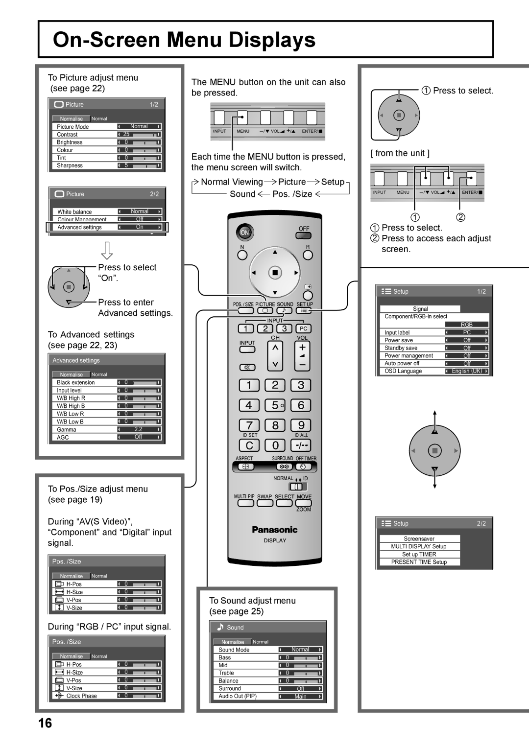 Philips TH-42PH10EK operating instructions On-Screen Menu Displays 