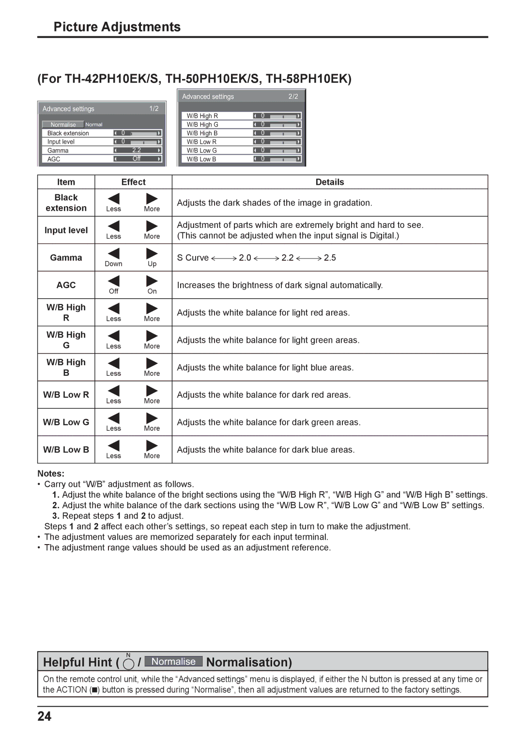 Philips TH-42PH10EK operating instructions Effect Details Black, High, Low G 