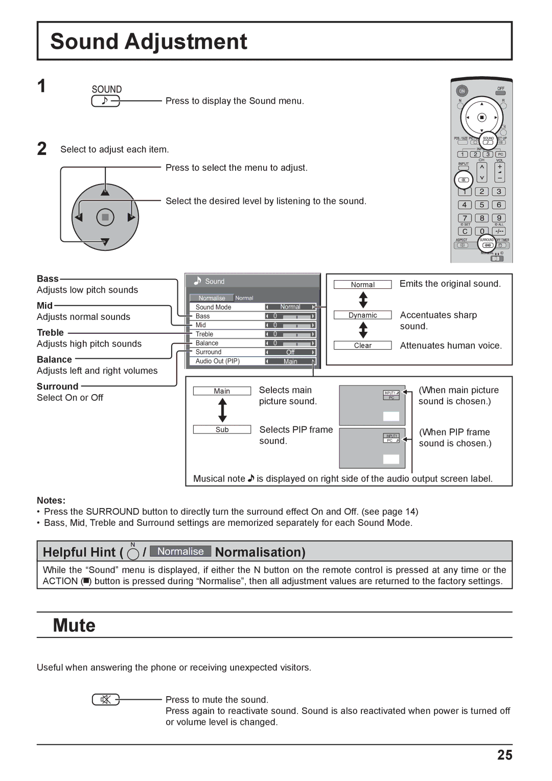 Philips TH-42PH10EK operating instructions Sound Adjustment, Mute 