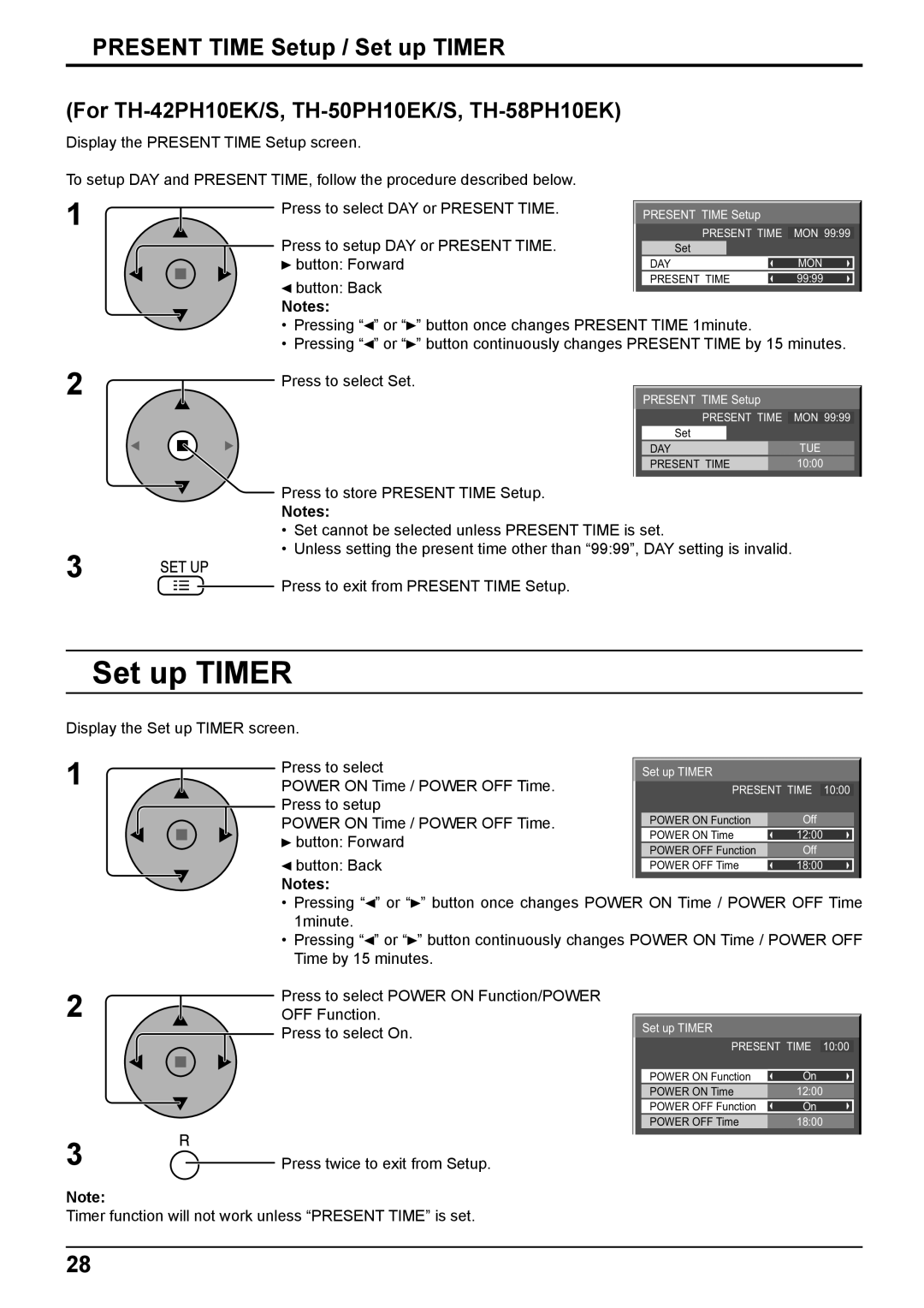 Philips TH-42PH10EK operating instructions Present Time Setup / Set up Timer 