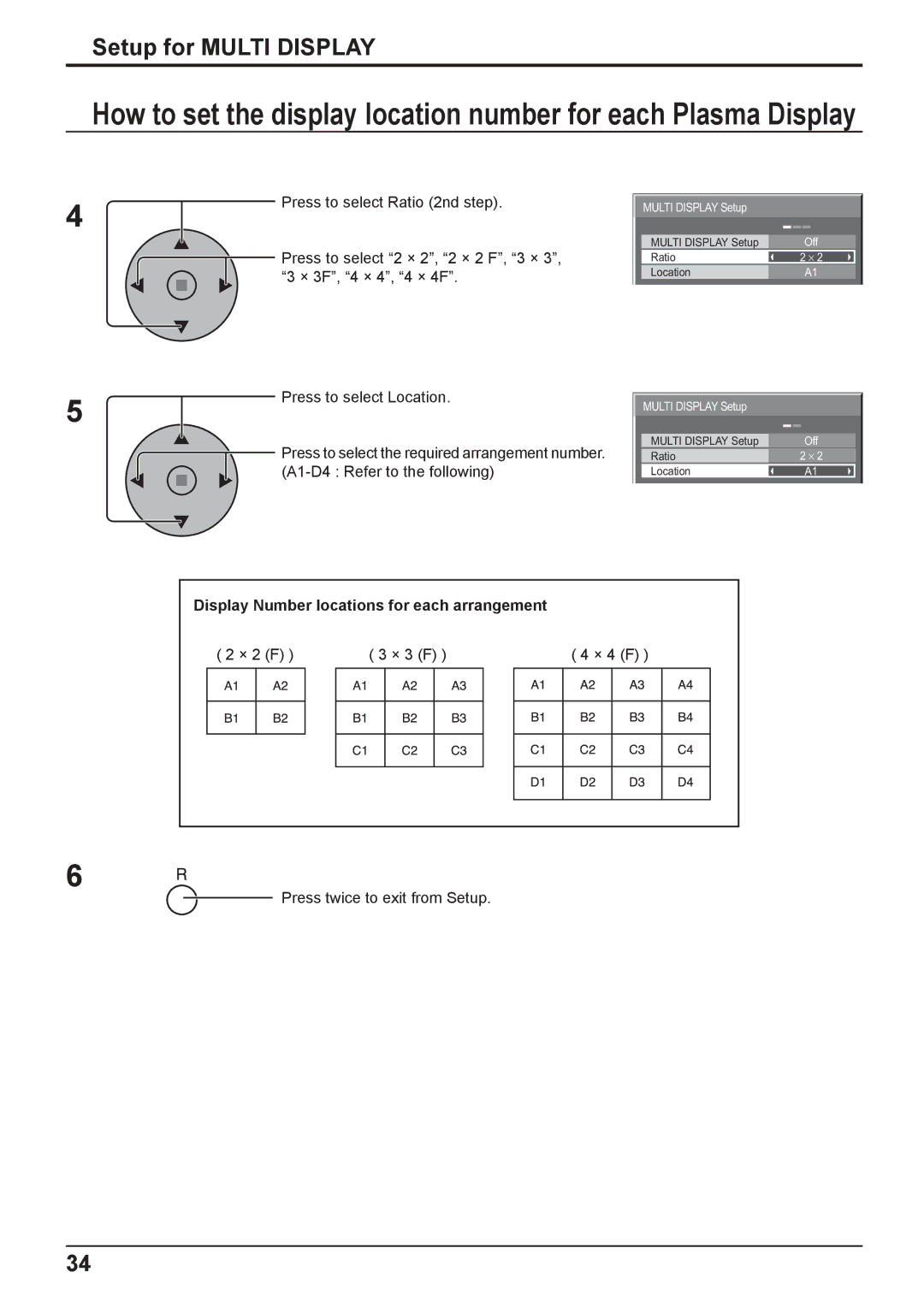 Philips TH-42PH10EK operating instructions Setup for Multi Display, Display Number locations for each arrangement 