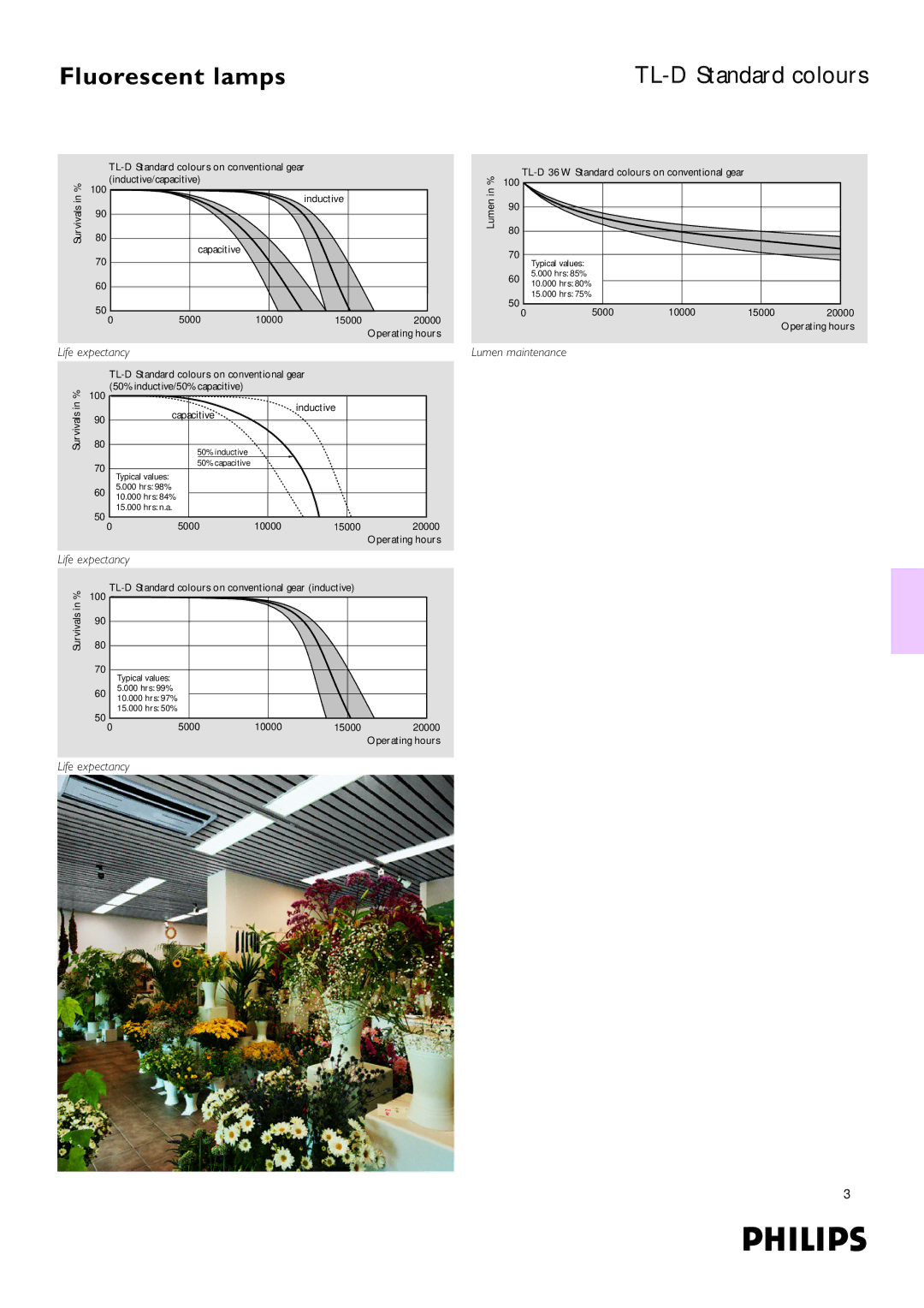 Philips dimensions TL-D Standard colours, Life expectancy, Lumen maintenance 