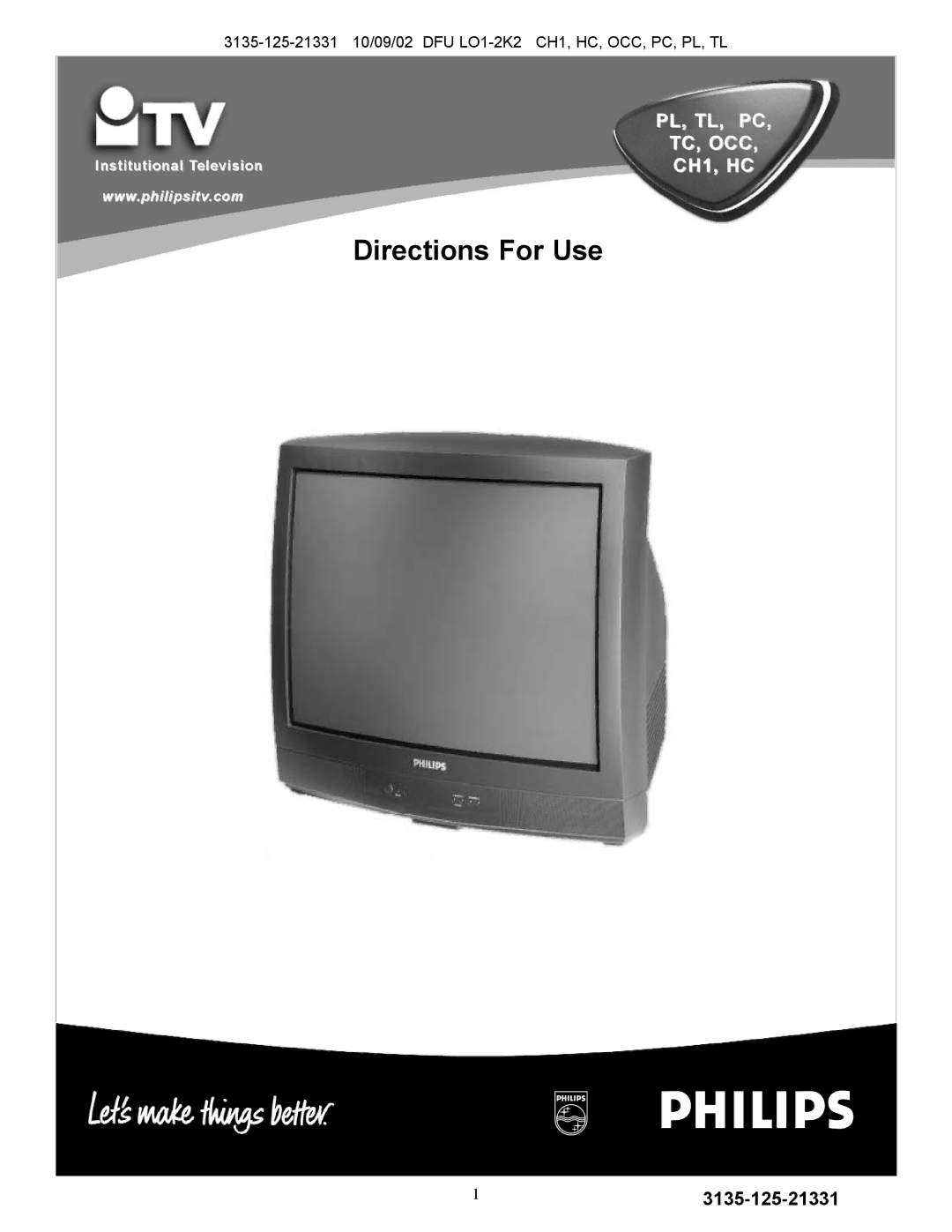 Philips TC, TL, HC, CH1, PC, OCC, PL manual Directions For Use 