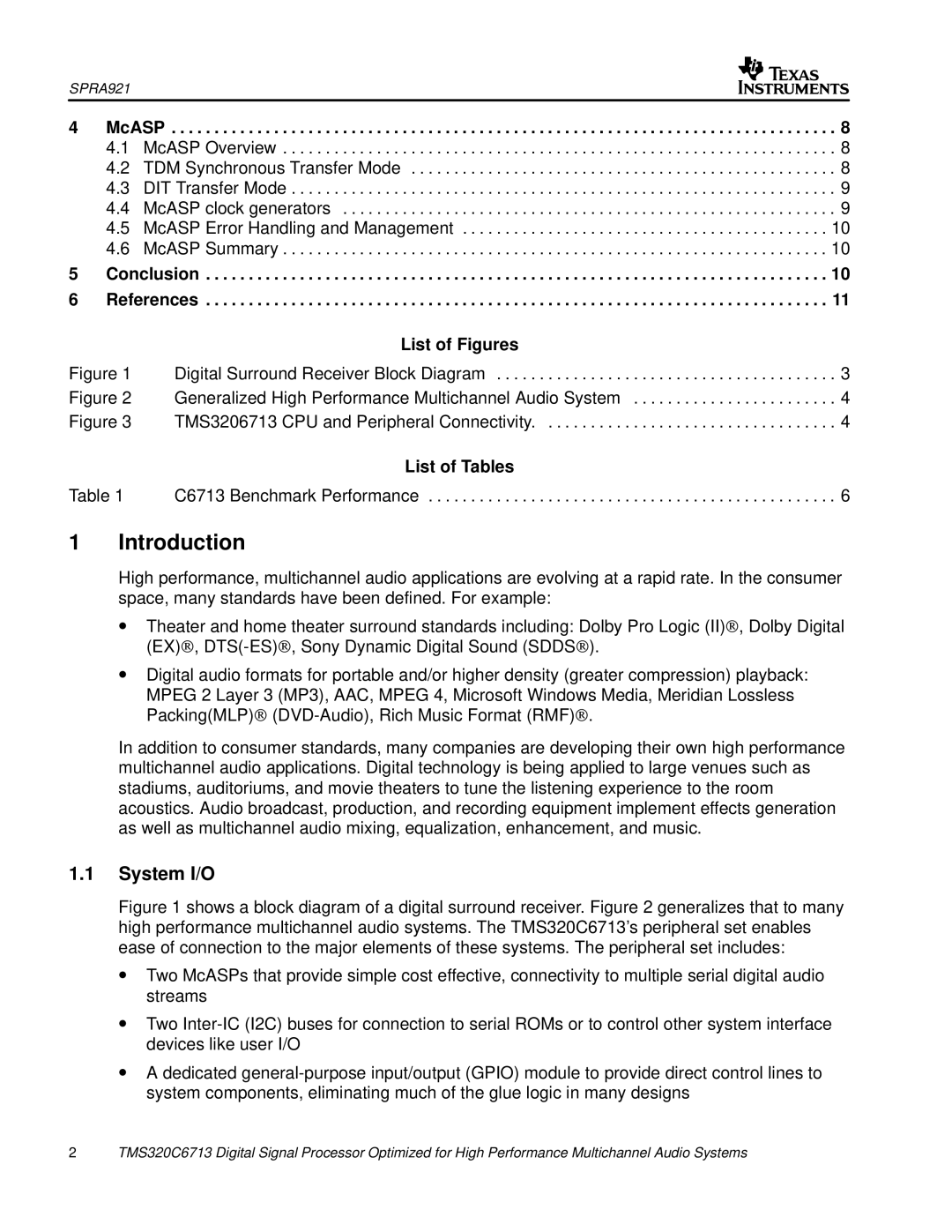 Philips TMS320C6713 manual Introduction, System I/O, List of Figures, List of Tables 