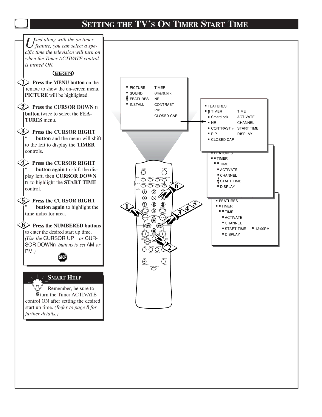 Philips TP2781, TP3281, TP3681 manual Setting the TV’S on Timer Start Time, To enter the desired start up time 