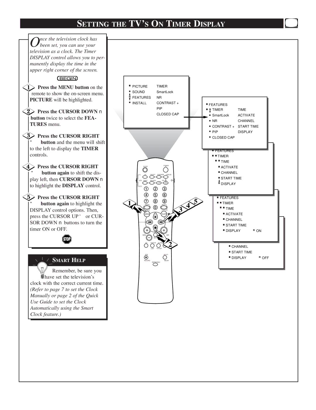 Philips TP2781, TP3281, TP3681 manual Setting the TV’S on Timer Display 