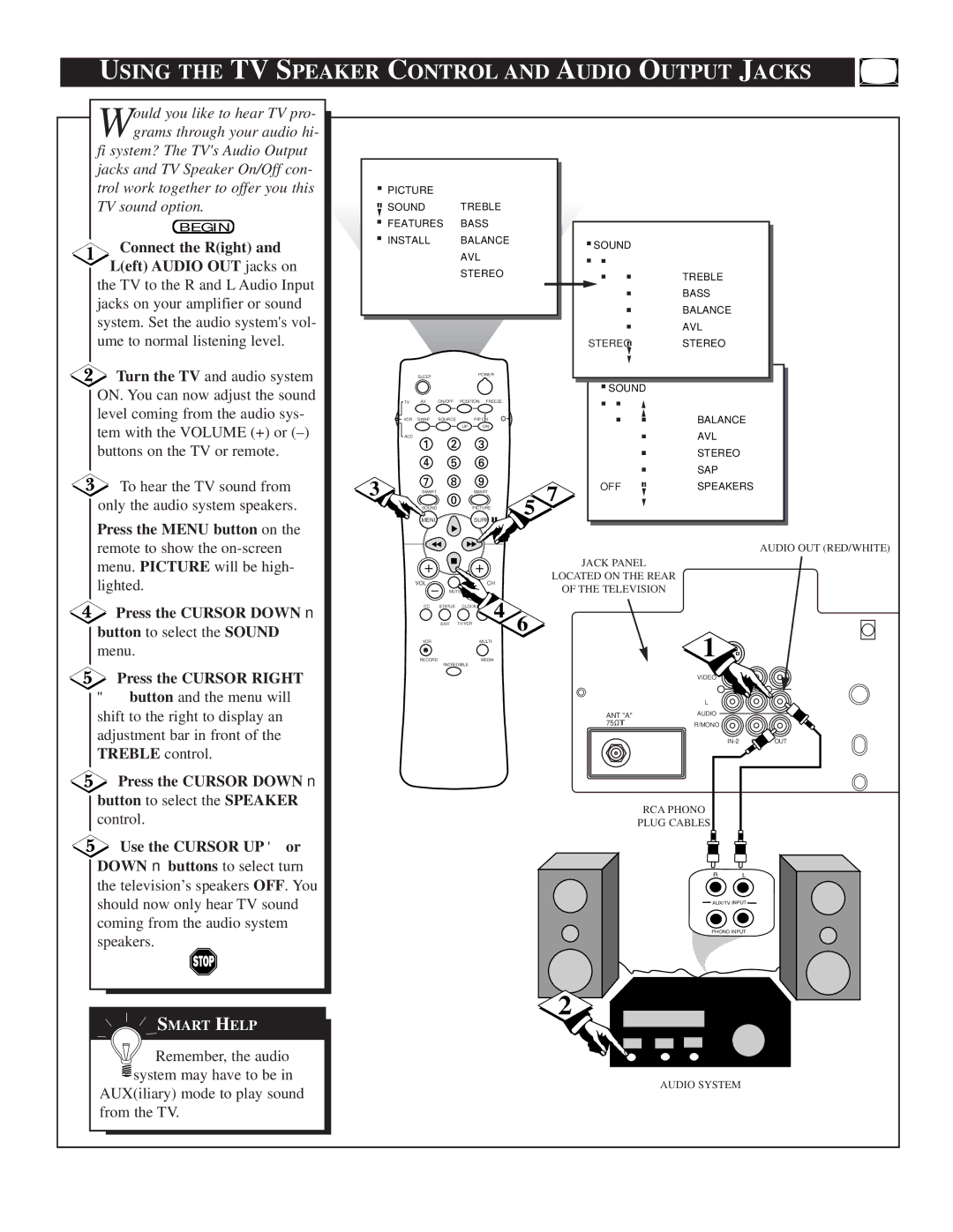 Philips TP2781, TP3281, TP3681 manual Using the TV Speaker Control and Audio Output Jacks 