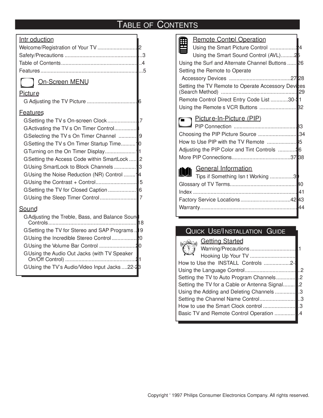 Philips TP2781, TP3281, TP3681 manual Table of Contents 