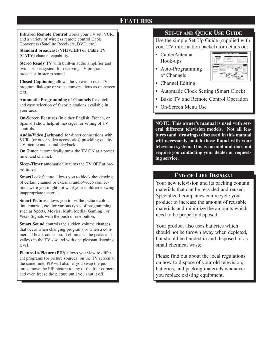 Philips TP2781, TP3281, TP3681 manual Features, Text 