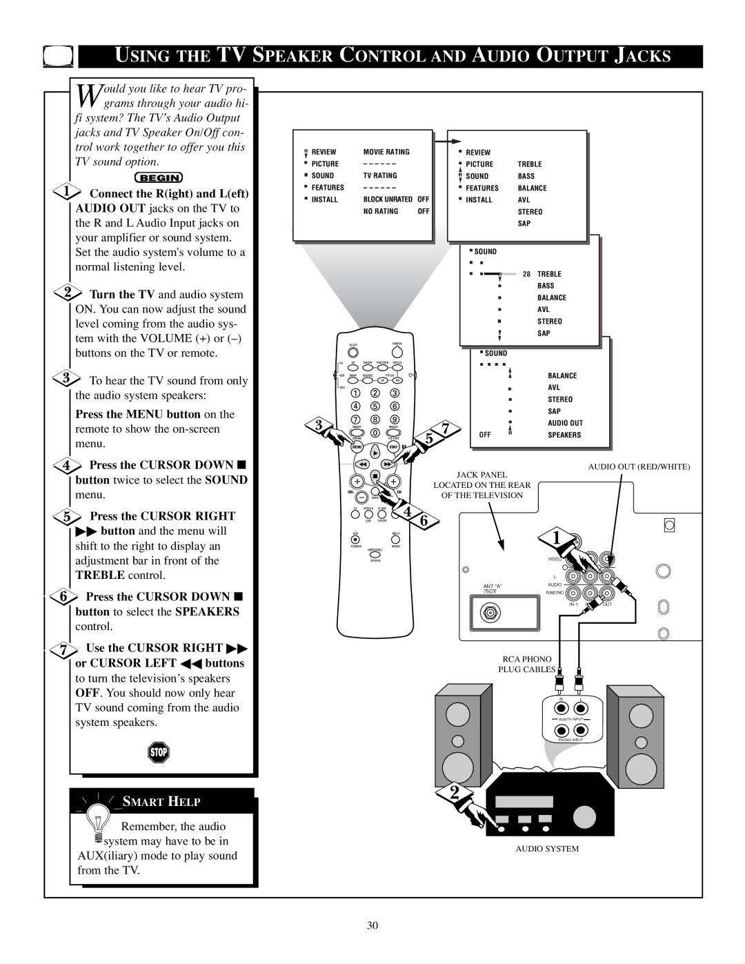 Philips TP2784C1 manual Using the TV Speaker Control and Audio Output Jacks 