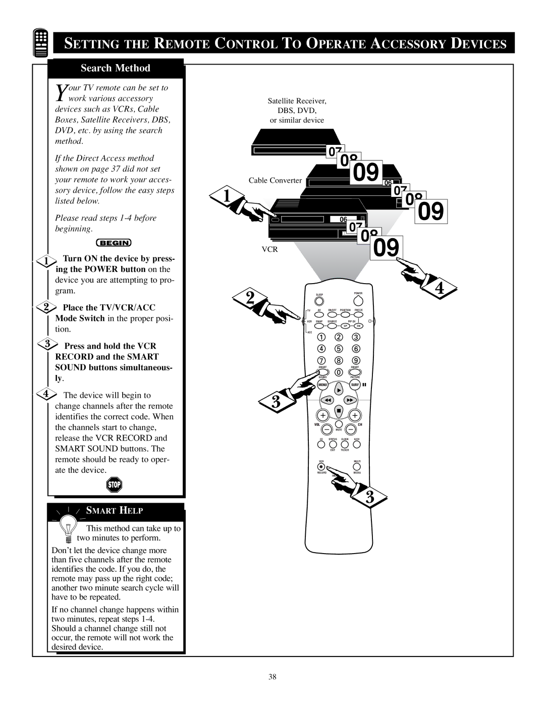 Philips TP2784C1 manual Search Method, Turn on the device by press- ing the Power button on 