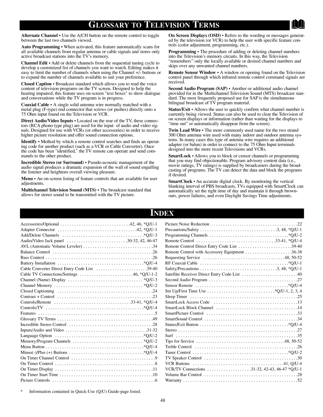 Philips TP2784C1 manual Glossary to Television Terms, Index 